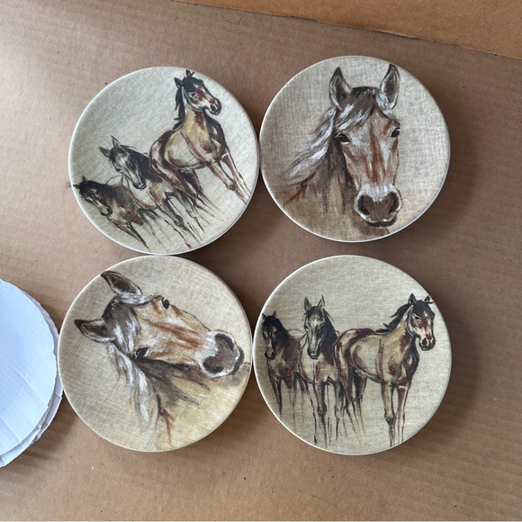 NEW Pottery Barn 6" cocktail plates, "Horse Cocktail." Equestrian. 4/box. - Picture 6 of 9